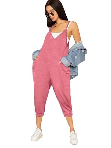 STOLKISS Womens Deep V Neck Jumpsuit Adjustable Spaghetti Strap Wide Leg Jumpsuit Loungewear Casual Solid Sleeveless Rompers - Image 1