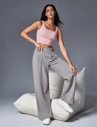 IUGA Wide Leg Pants Woman Pull on Stretchy Work Dress Pants High Waisted Business Casual Trousers Slacks Standard, Small, Light Grey - Thumbnail 5