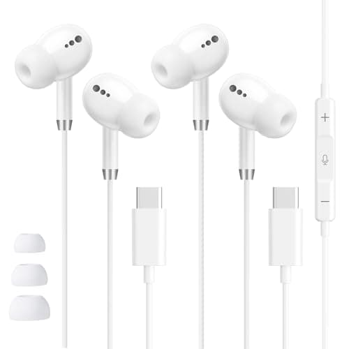 USB C Headphones for iPhone 17 16 15, Wired Earbuds with Mic & Remote Control, Nosie Cancelling for Apple Headphones with 3 Size Tips, Type C Earphones for Android, Galaxy S25 S24, Pixel 9, 2 Pack - Image 1