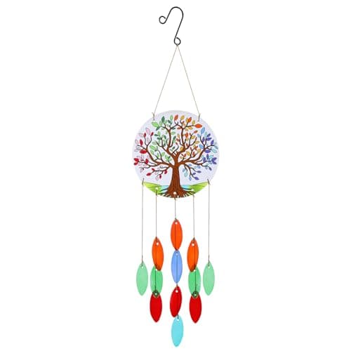 Tree of Life Glass Wind Chimes for Outside, Fall Leaves Windchimes Outdoors Unique Suncatcher, Small Sea Glass Art Wind Chimes Outdoor Gifts for Women, Hanging Outdoor Garden Christmas Decoration Gift - Image 1