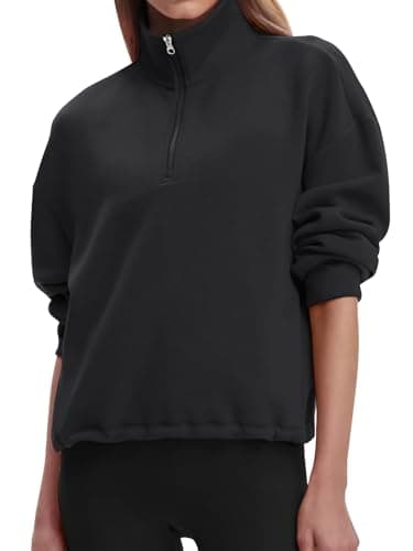 COCOMARTS Womens Sweatshirts Half Zip Pullover Drawstring Waist Sweaters Quarter Zipper Hoodies 2025 Fall Winter Fashion Clothes Outfit Black Medium - Image 1