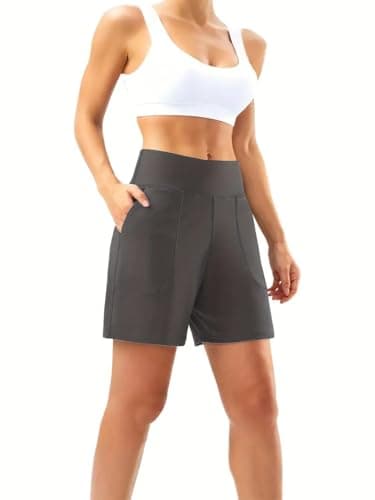 Naimula Women High Waisted Workout Yoga Shorts with Pockets 6" Bermuda Shorts Walking Running Casual Black - Thumbnail 5
