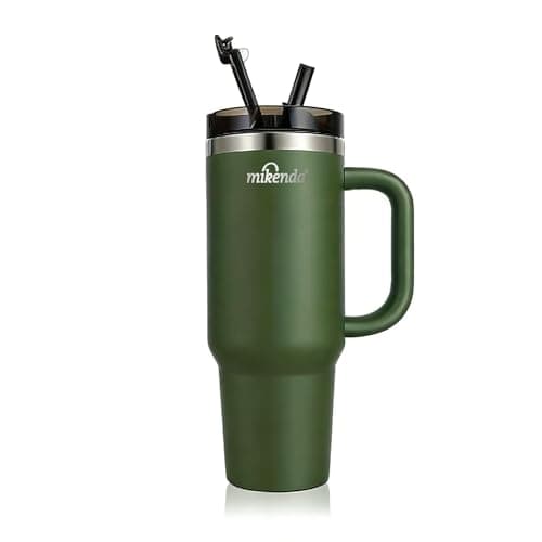MIKENDA 40oz Insulated Tumbler with Straw | Double Wall Stainless Steel Travel Mug | Leak Proof Lid, 24hr Cold & 12hr Hot | Reusable Water Bottle for Office, Gym, Hiking (olive green) - Image 1