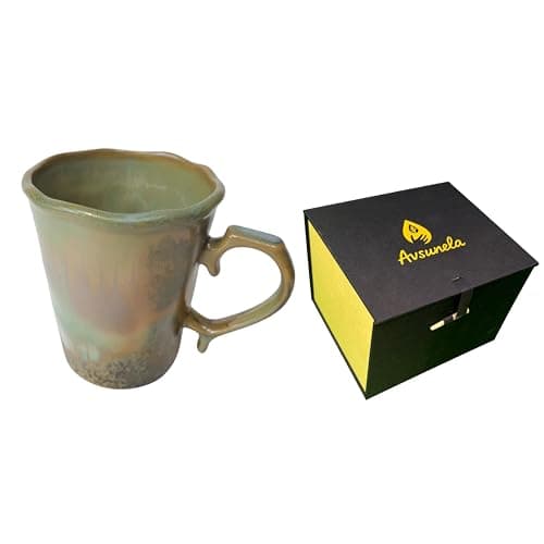 Avsunela Handcrafted 15 oz Wavy Rim Coffee Mug Ideal Gift, Olive Green