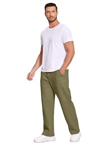 Deyeek Men's Fleece Sweatpants Open Bottom Gym Sweats Baggy Cotton Sweat Pants for Men Straight Leg Sweatpants with Pockets Green - Thumbnail 5