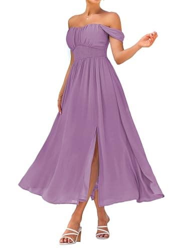 2026 Women's Summer Sleeveless Off Shoulder Solid Flowy A Line Maxi Dresses Lilac M - Image 1