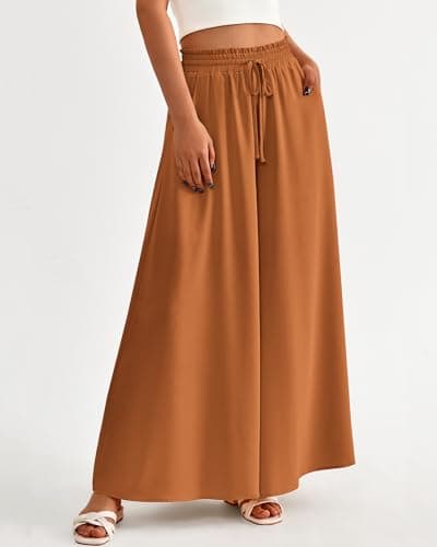BTFBM Women Casual High Waist Wide Leg Pants 2026 Spring Summer Long Palazzo Pants Pocket Lounge Beach Vacation Clothes(Solid Brown, Medium) - Thumbnail 2