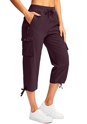 Soothfeel Women's Cargo Capris Pants with 6 Pockets Lightweight Quick Dry Travel Hiking Summer Pants for Women Casual (Wine, XS) - Image 1