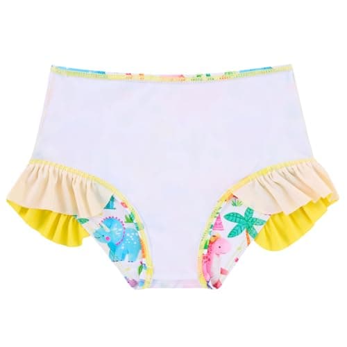 Funnycokid 5T Little Girls Swimsuit Kidss Size 6 Bathing Suit Dinosaur Yellow Ruffle Rashguard Sets Swimwear Zipper Long Sleeve 3 Piece Swimming - Thumbnail 6