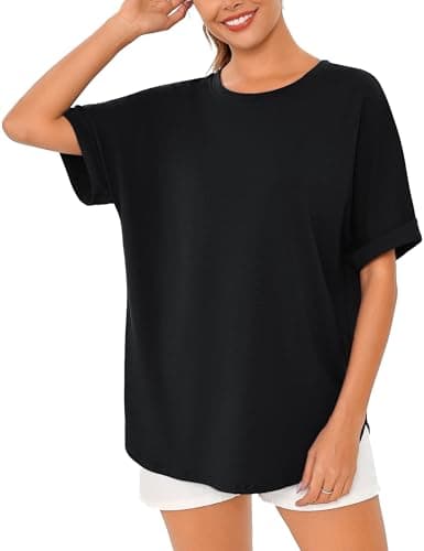 Totatuit Women's Casual Oversized T-Shirts Summer Crewneck Short Sleeve Workout Basic Tee Tops Maternity Shirts Plus Size Black X-Large - Thumbnail 2