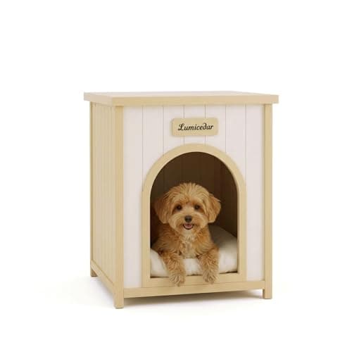 Wooden Dog Crate Furniture, Side Table Dog House for Indoor Small Dogs, Modern End Table with Cushion - Image 1