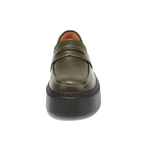 BEAUSEEN Women's Platform Chunky Penny Loafers Comfortable Lug Sole Slip-On Business Work Casual Dressy Shoes Olive, 7 US - Thumbnail 4