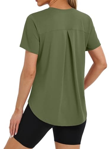 BKRIVE Athletic Shirts Women Quick Dry Gym Tops Loose Fit Yoga T-Shirts ArmyGreen L - Image 1