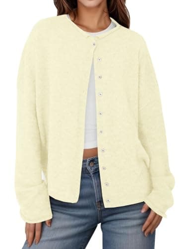 UNCLECAT Womens Button Up Cardigan Sweaters Fall Long Sleeve Outerwear Tops Knit Open Front Clothes Yellow - Image 1