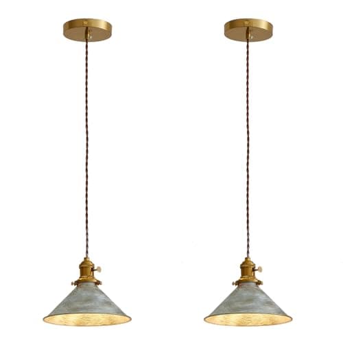 Oyisen Rustic Pendant Light 2 Pack with Vintage Silver Metal Lampshade, Kitchen Island Pendant Light 6.5Ft Adjustable Hanging Lamp for Kitchen Island Dining Room Hallway - Image 1