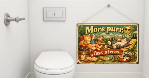 More Purr Less Stress Vintage Tin Sign Funny Cat Wall Decor Relaxing Kitten Illustration Retro Metal Plaque Cute Animal Art Home Office Wall 8x12 Inch Pre Drilled Holes - Thumbnail 2
