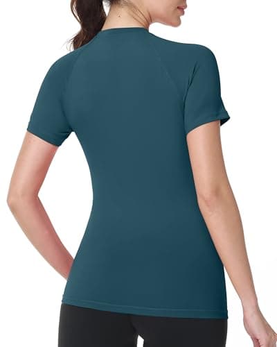Roadbox Women's Compression Shirts, 1/3 Pack Short Sleeve Workout Tops Athletic Gym T-Shirt Yoga Running Quick Dry Base Layer Slate Blue - Thumbnail 2