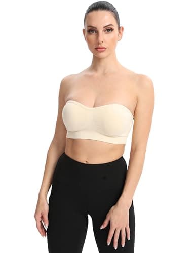 Gnowann Strapless Bras for Women Non-Slip Silicone Bandeau Bralette Seamless Wireless Strapless Bra Padded Tube Top Black+Beige 2XL - Thumbnail 5