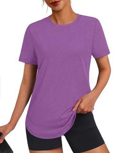 3rd hill Womens Workout Tops Short Sleeve Crewneck Sports Yoga Running Shirts Quick Dry Outfits Purple XXL - Image 1