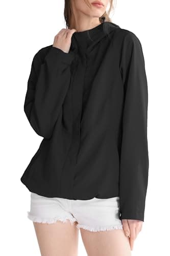 Orolay Women's Lightweight Outdoor Jacket Hooded Packable Softshell Raincoat Travel Water-repellent Breathable Hiking Windbreaker Black Small - Image 1