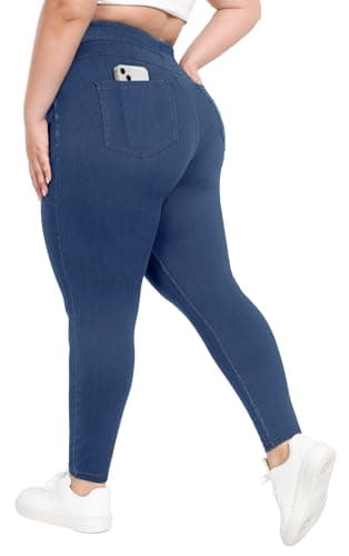 IUGA Plus Size Jeans Jeggings for Women Tummy Control Stretchy Jeans High Waisted Pull on Plus Size Leggings Pants Clothes(Oversized, Light Blue, 2X) - Image 1