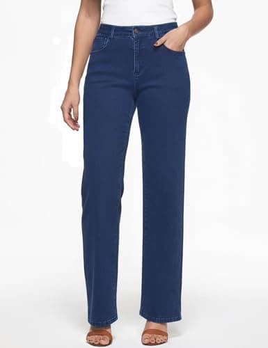 ZPIUO Straight Leg Jeans for Women - High Waisted Wide Leg,Y2K Loose Fit Denim Pants with Pockets 90s Dark Blue, Size 10 - Thumbnail 4