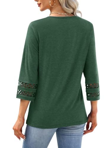 MixShe Beach Vacation Clothes for Women Going Out Spring Tops 3/4 Sleeve Women's Clothing Blouses for Womens Dressy Casual Trendy Summer Fashion T Shirts Lavender Green X-Large - Thumbnail 4