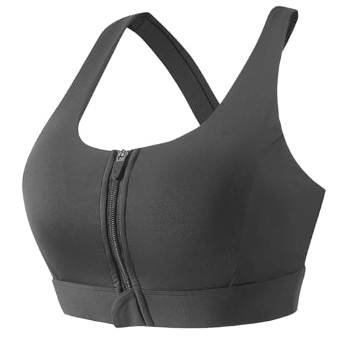 newlashua High Support Sports Bras for Women - High Impact Zip Front Sports Bra Padded Strappy Back Workout Bra XXL Black - Thumbnail 2