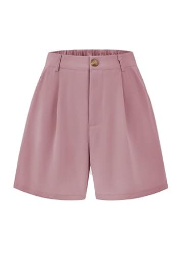 KIRUNDO Shorts for Women Dressy Casual Summer Elastic Waist in The Back Pleated Wide Leg Tailored Work Trouser Shorts (Pink, X-Large) - Image 1