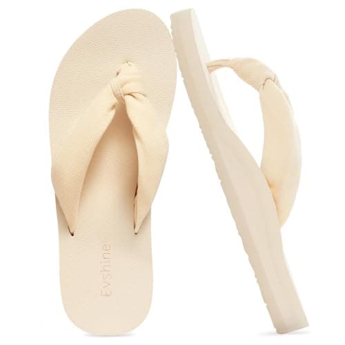Evshine Women's Flip Flops with Moderate Arch Support, Summer Comfortable Yoga Mat Thong Sandals for Beach, Pool, Travel, Beige 41 - Image 1