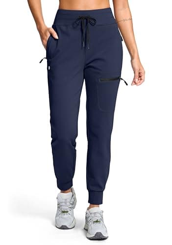 G Gradual Women's Fleece Lined Joggers Hiking Pants 4 Zipper Pockets High Waisted Water Resistant Winter Running Sweatpants, Navy, X-Small - Image 1