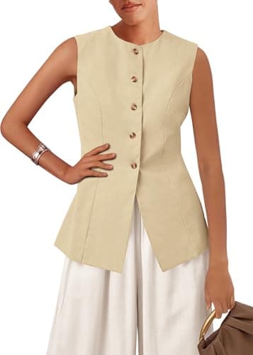 KIRUNDO Vest Tops for Women Trendy Dressy Business Casual Outfits 2026 Summer Sleeveless Fitted Blazer Work Suit Waistcoat(Beige, Medium) - Image 1