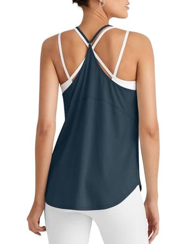 G4Free Yoga Tank Tops for Women Workout Racerback Athletic Tennis Pilates Tanks Gym Open Back Top (Navy,XS) - Image 1