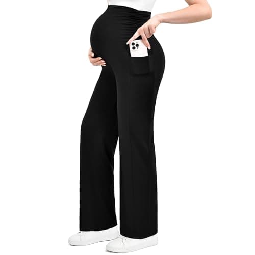 Ipletix Maternity Wide-Leg Lounge Pants with Pockets Over The Belly Soft Stretchy Pregnancy Wear Black M - Image 1