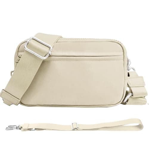 NBERMOTION Checkered Nylon Wristlet Wallets for Women RFID Blocking Purse With Credit Card Holder & Crossbody Strap(Beige2) - Image 1