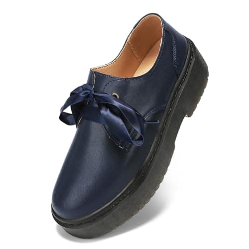 BEAUSEEN Women's Vegan Leather Platform Chunky Loafers Clssic Penny Loafers Slip On Comfort Business Work Office Dress Walking Shoes Navy Blue,9 US - Image 1