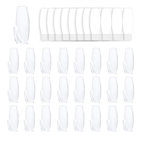 25 Large Wall Hooks for Hanging Heavy Duty, with 32 Removable Strips, Clear Hanger Hooks, Damage-Free Utility Hooks with Adhesive Strips, Plastic wall Hook for Key, Shower, Towel, Coat, Door, Hat. - Image 1