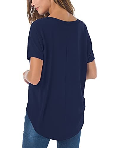 Herou Short Sleeve High Low Tops for Girls Summer Basic Loose Fitted Stretch tee Shirts Navy Medium - Thumbnail 3