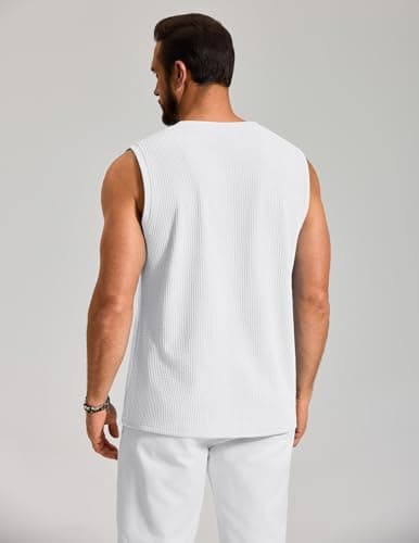 COOFANDY Mens Vintage Knitted Tank Top V Neck Sleeveless Shirt 3D Textured Jacquard Weave for Summer, White, Small - Thumbnail 6