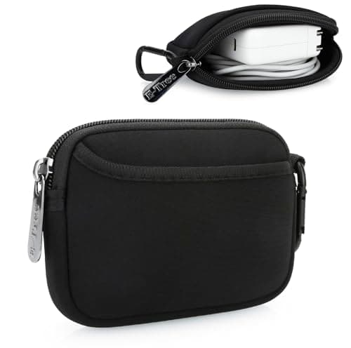 E-Tree Mini Neoprene Pouch Case for Phone Charger Airpods Cables Earphones MagSafe Power Adapter Keys Keychain Small Accessories Storage Organizer Tech Bag, Coin Purse Wallet, Zipper Pocket (Black) - Image 1