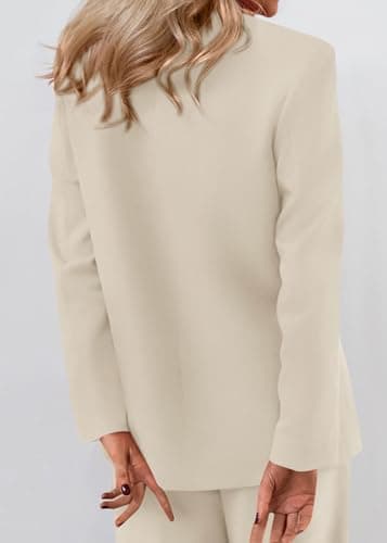 KIRUNDO Blazers for Women Business Casual 2025 Fall Long Sleeve Double Breasted Open Front Work Suit Jackets with Pockets(Beige, X-Large) - Thumbnail 3