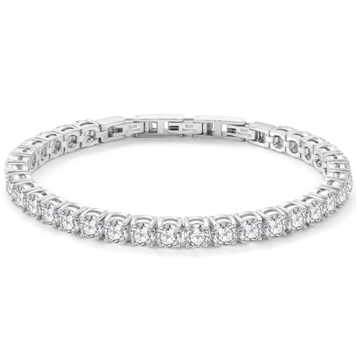 Tennis Bracelet for Women Men, 14K Gold Plated Round 5mm AAAA+ Cubic Zirconia CZ Dainty Classic Adjustable Stainless Steel Bracelets Festival Wedding Jewelry Gift (Steel, CZ 5mm) - Image 1