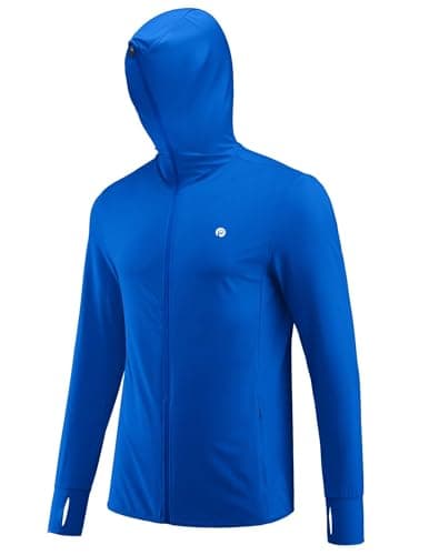 PINSPARK Men's UPF50+ Full Zip Outdoor Hoodies Lightweight Sun Protection Long Sleeve Jacket for Fishing Hiking with Pockets Sky Blue - Thumbnail 2