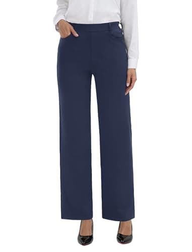 TOPYOGAS Womens High Waist Wide Leg Dress Pants Business Casual Stretchy Work Pants with Pockets Slacks Trousers Navy Blue - Image 1