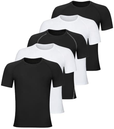 CYPER SUN 5 Pack Boys Compression Shirt Short Sleeve - Youth Kids Quick Dry Athletic Undershirt, Basketball Football Sports Base Layer T-Shirts for Boys Toddler 3Black2White XS - Image 1