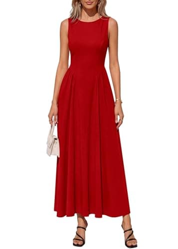 KIRUNDO Summer Semi Formal Wedding Guest Sleeveless Maxi Dress for Women 2026 Elegant Boat Neck Flowy A line Long Sundress(Red, XX-Large) - Image 1