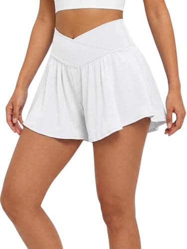 gaimoliso Women's 2-in-1 Athletic Shorts Flowy Running Shorts with Pockets Spandex Shorts for Workouts,Tennis,Gym White - Image 1