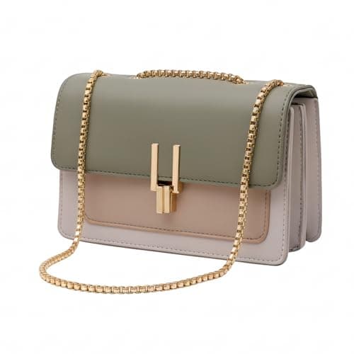 VONCOSS Women's Small Crossbody Bag Quilted Shoulder Purse for Travel Work Wedding, Vegan Leather Handbag Gold Chain Strap - Image 1