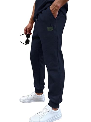 TRFIC Mens Textured Casual Joggers Tapered Cargo Pants with Drawstring Elastic Waist and Pockets for Daily wear Navy