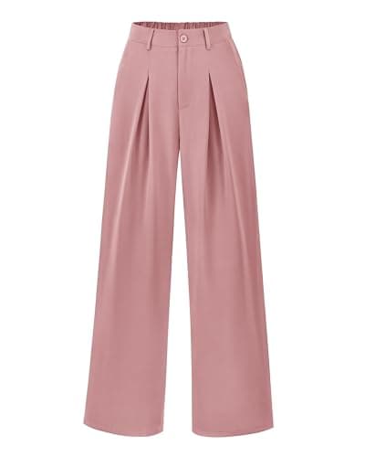 BTFBM Women High Waist Palazzo Pants Summer 2026 Casual Wide Leg Trousers Loose Work Office Business Suit Pant Pockets(Pink, Large) - Image 1